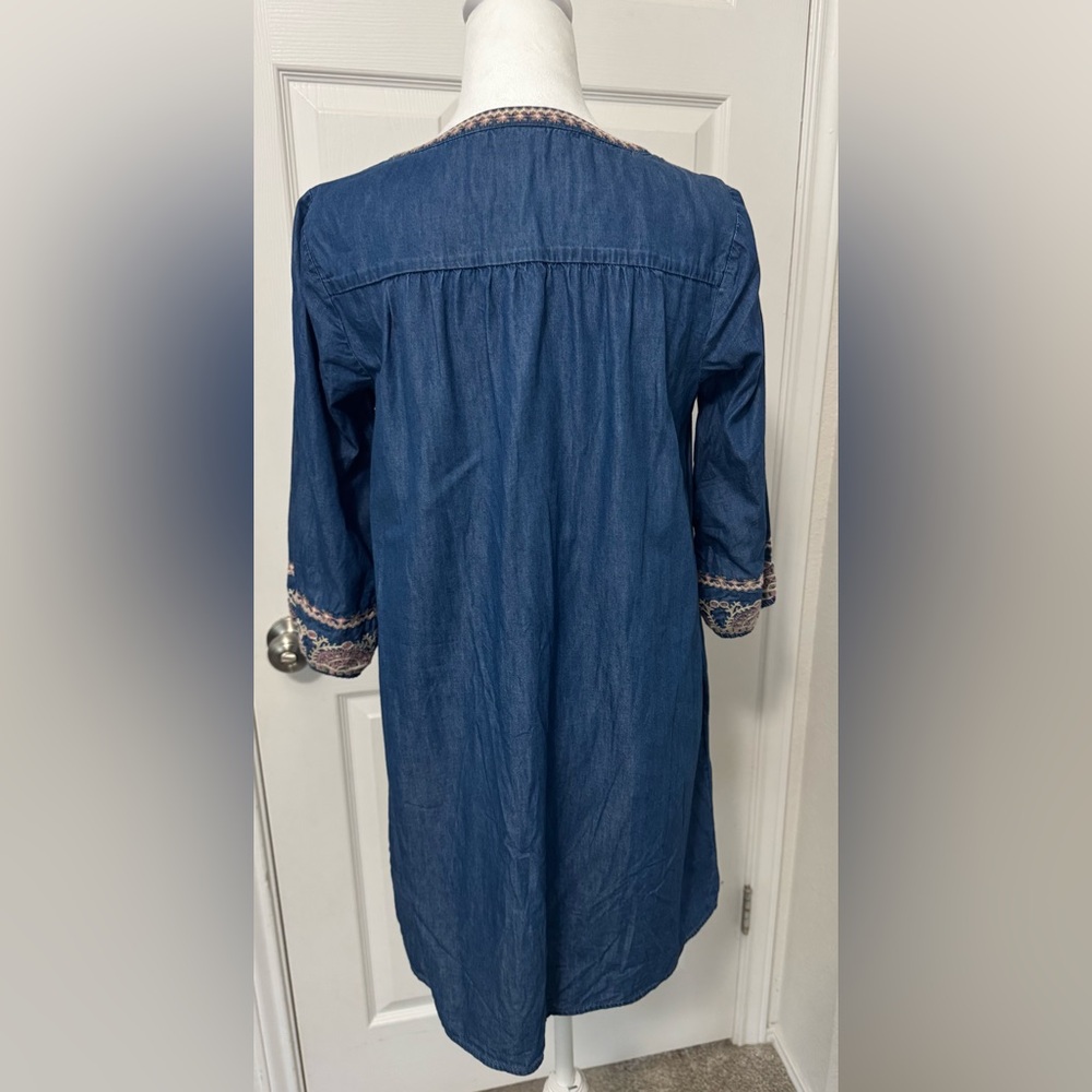 J. Jill Denim Embroidered Indigo A-Line Dress Size XSP - Picture 5 of 9